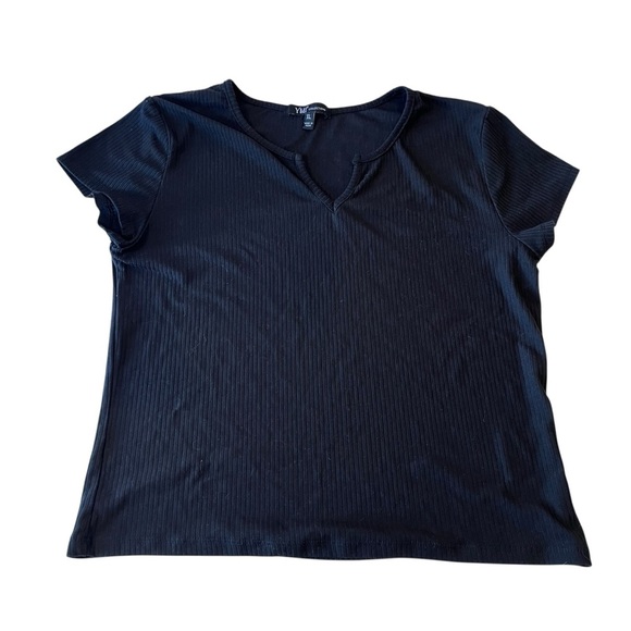 y2k black ribbed v notch top witchy whimsigoth vampire emo grunge halloween - Picture 1 of 7